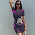Disney Minnie Mickey Mouse bow print Elegant Pencil Dress Womens Simple Sheath Office Dresses Summer Short sleeve Casual Vestido. 