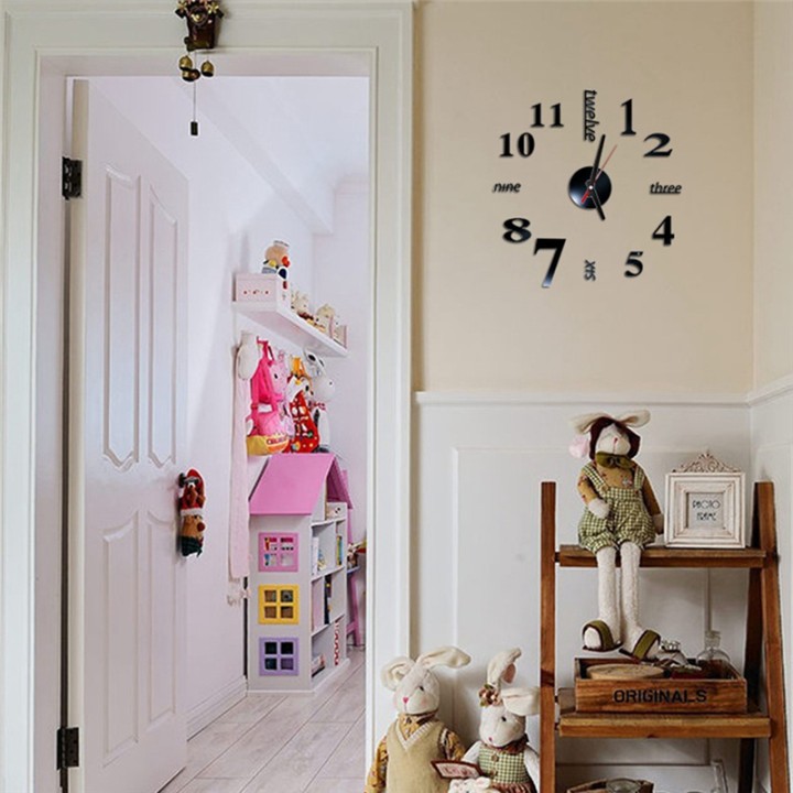 PDTYMWNG%202X%203D%20DIY%20Wall%20Clock%20Modern%20Design%20Large%20Acrylic%20Clocks%20Home%20Sticker%20Room%20Decor%20Clock%20Numbers-Black%20-%20Image%207