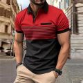 Business Men's Polo T Shirt Summer Short Sleeve Clothing Fashion Stripe Print Street Casual Buttons Tops Oversized Pullover. 