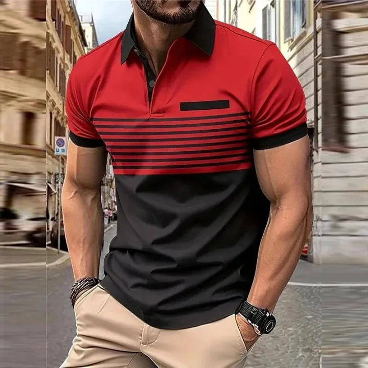 Business%20Men's%20Polo%20T%20Shirt%20Summer%20Short%20Sleeve%20Clothing%20Fashion%20Stripe%20Print%20Street%20Casual%20Buttons%20Tops%20Oversized%20Pullover%20-%20Image%206