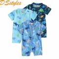 DSstyles Infant Boy Swimsuit Short Sleeve Cartoon Printing Rash Guard Swimwear Summer Zip Up Bathing Suit For 0-3 Years Old Kids. 