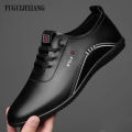 FUGUIJIXIANG Brand Men's Shoes Soft Bottom Soft Surface White Shoes Non-Slip Casual Leather Shoes for Men. 