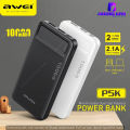 AWEI P5K Portable Power Bank 10000mAh Power bank Dual USB A Type c Micro Dual input Fast Charge.