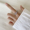 Heart-Shaped Moonstone Bow Ring Light Luxury Sweet Cute Girly Style Pink Diamond Cherry Blossom Heart-Shaped Ring.