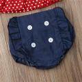 0-2T Summer Baby Clothes Set for Newborn Girls Outfits 2pcs Dot Suspender Top+Denim Bloomers Toddler Kids Infant Clothing Set. 