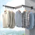 Folding Clothes Hanger Wall Mount Retractable Cloth Drying Black C. 