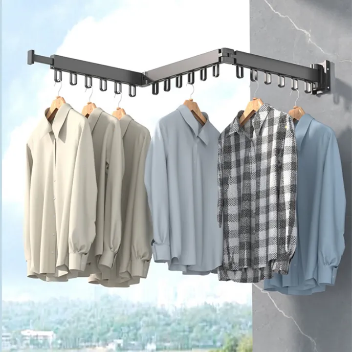 Folding%20Clothes%20Hanger%20Wall%20Mount%20Retractable%20Cloth%20Drying%20Black%20C%20-%20Image%204