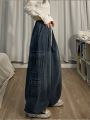 Grunge Hot Girl Vintage Big Pocket Oversized Baggy Cargo Jeans Femme Elastic Waist Straight Wide Leg Pants Denim Trousers women.