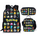 Pokemon Student Pikachu School Bag, Cartoon Anime Three-Piece Lunch Bag, Pencil Case, Backpack.
