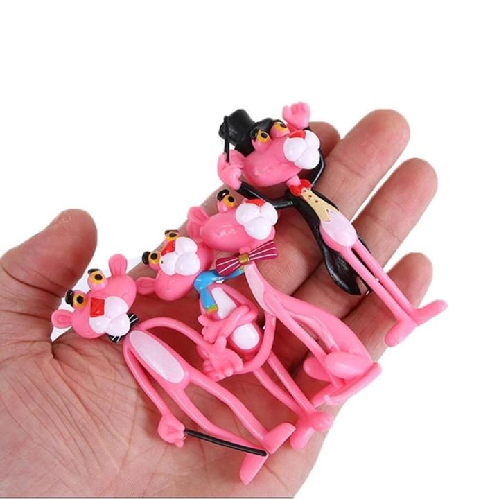 4pcs/lot Action Toy Figures Pink Panther Cute Doll Micro Landscape Decoration Cartoon Naughty Leopard Model For Child Gift