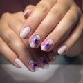 24pcs Oval Round False Nails Short French Purple Butterfly Nails Full Cover Nail Tips Press on Nails faux fingernail.