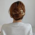 Chinese Style Metal U Shaped Hair Stick Fork Clip Minimalist Vintage Hanfu 2 Prong Updo Chignon Pin Bun Holder Hairpin.