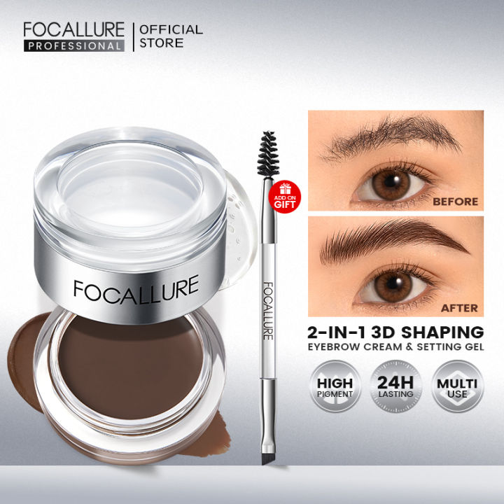 FOCALLURE 2 In 1 Eyebrow Pomade Gel Wax Makeup Waterproof Long Lasting 3 Colors Eyebrow Enhancer Cream Cosmetics With Brush Shapewear