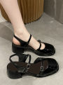 African Woman Shoe Mary Jane Summer High Heels Chunky Sandals Navy Blue Pumps Sweet 2024 Burgundy Straps Lolita Closed Black Bei House Foocus. 