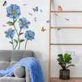 Blue Flower Butterfly Wall Sticker wall sticker for bedroom ( Hight 22 inch/ Width 30 inch ). 