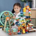 DIY Bricks Track Architecture Castle Ferris Wheel Park Building Block Duploed Classic Slide Amusement Plastic Toys Kids Gifts. 