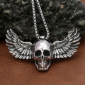 Big Size Stainless Steel Fallen Angel Wings Skull Pendant Necklace Men's Personality Unique Fashion Party Jewelry Halloween Gift. 