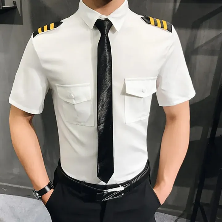 Captain%20Clothes%20Air%20Force%20Pilot%20Uniform%20Shirt%20Men%20Aviation%20White%20Black%20Slim%20Fit%20Social%20Work%20Cosplay%20Short%20Sleeve%20Dress%20Shirt%20Men%20-%20Image%207