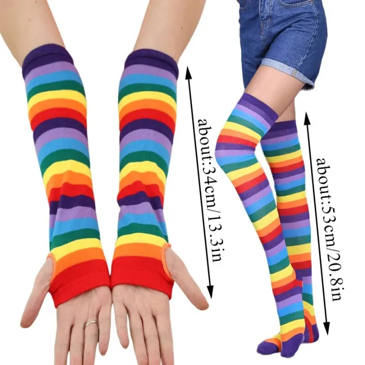 Striped%20Over%20the%20Knee%20Socks%20Set%20Women%20Girls%20Stocking%20Long%20Socks%20Arm%20Sleeve%20Cover%20Warm%20Knee%20Socks%20Gloves%20Christmas%20Cosplay%20Casual%20-%20Image%205