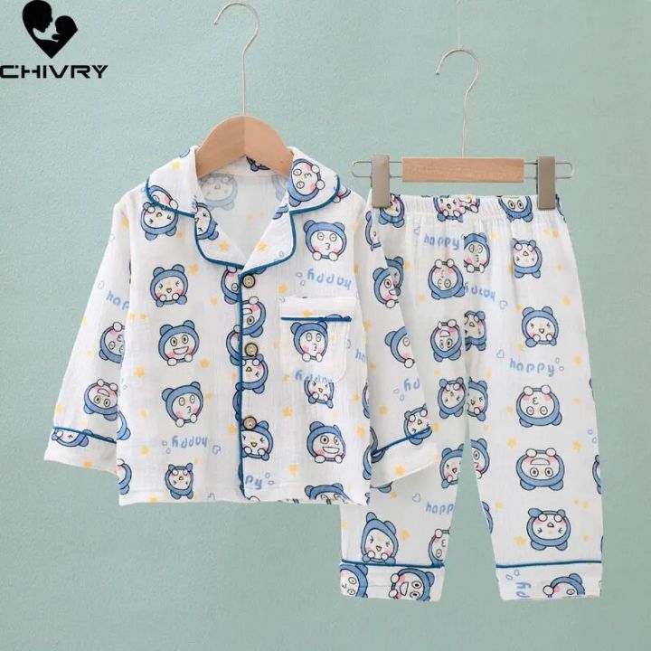 Kids%20Summer%20Thin%20Pajamas%20Sets%20New%202023%20Boys%20Girls%20Cotton%20Linen%20Cartoon%20Long%20Sleeve%20Lapel%20Shirt%20Tops%20with%20Pants%20Baby%20Home%20Wear%20-%20Image%203