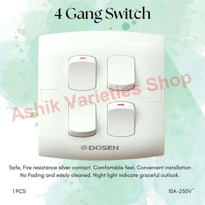 Dosen 4 Gang Switch- VP Series, 10A-250V~ White Color, Heat & Fire resistant, Safe & Gorgious