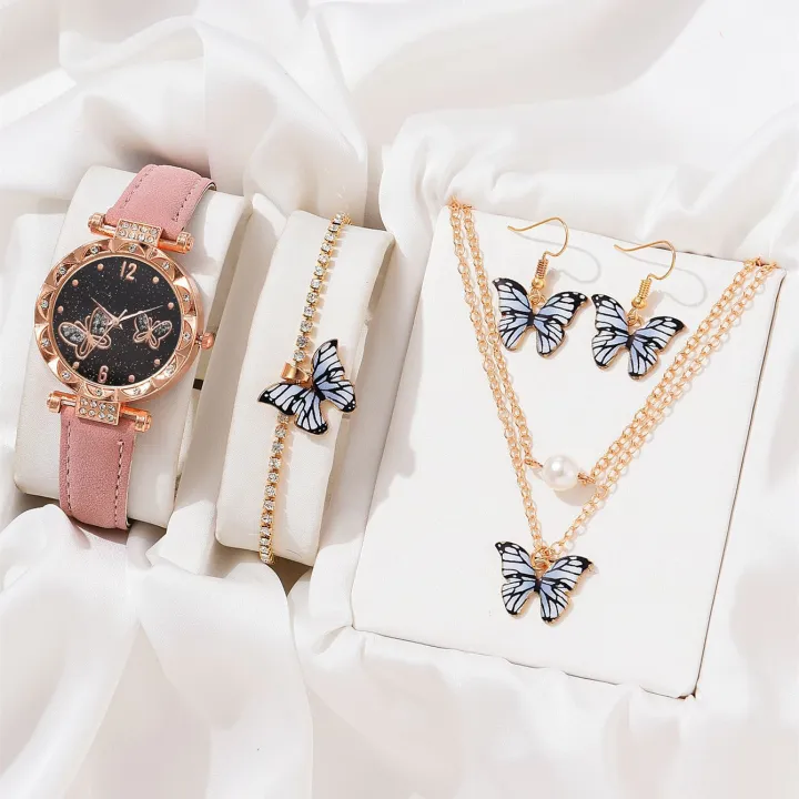 5pcs%20Fashion%20Butterfly%20Quartz%20Watch%20Leisure%20Business%20Versatile%20Earrings%20necklaces%20bracelets%20Watches%20for%20Women's%20Girl%EF%BC%88No%20Box%EF%BC%89%20-%20Image%202