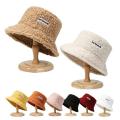 Women Winter Warm Bucket Hat Lamb Wool Letter Panama Fisherman Hat Solid Ladies Girl Outdoor Thick Warmer Flat Top Cap. 