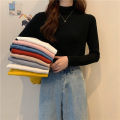 Candy Color Autumn and Winter Fashionable New Long Sleeve T T-shirt with Half Turtleneck Western Style All-Match Bottoming Shirt Women's Top.