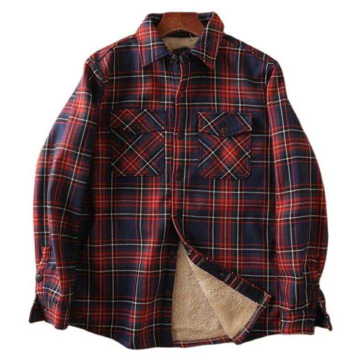 Men Fleece Shirt Jacket Plaid Winter Thermal Lined Flannel Shirt Jacket Soft Warm Outdoor Sports Shirts Male Casual Jackets
