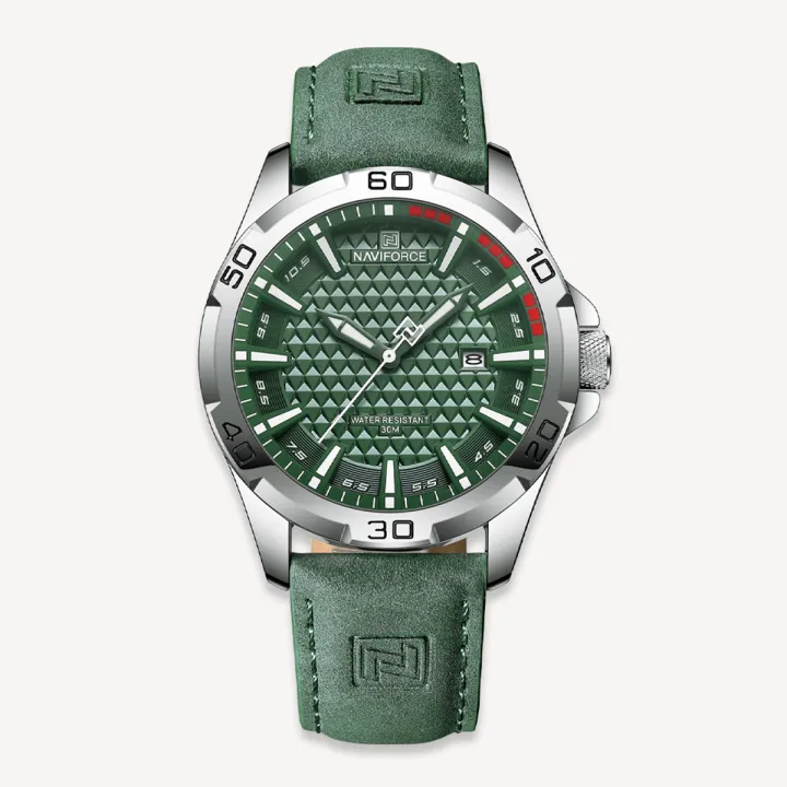 NAVIFORCE%20NF8023%20Green%20PU%20Leather%20Analog%20Watch%20For%20Men%20-%20Silver%20&%20Green%20-%20Image%202