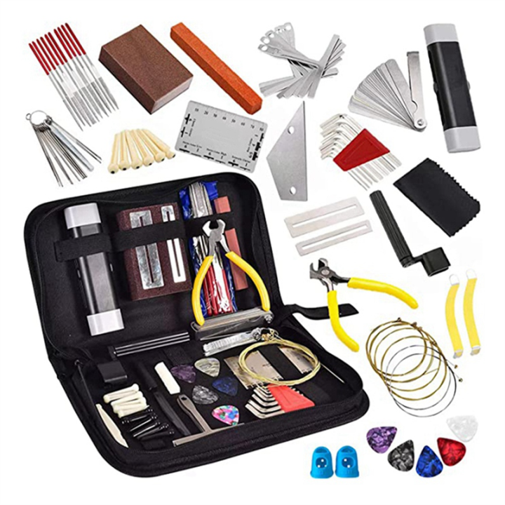 77 Pieces Guitar Maintenance Kit Repair Tool Set Metal+Plastic String Instruments with Tote Bag Acoustic Guitar,