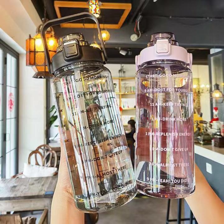 2L Water Bottle with Straw Female Jug Girls Portable Travel bottles Fitness Bike Cup Summer Cold Water Jug with Time Marker