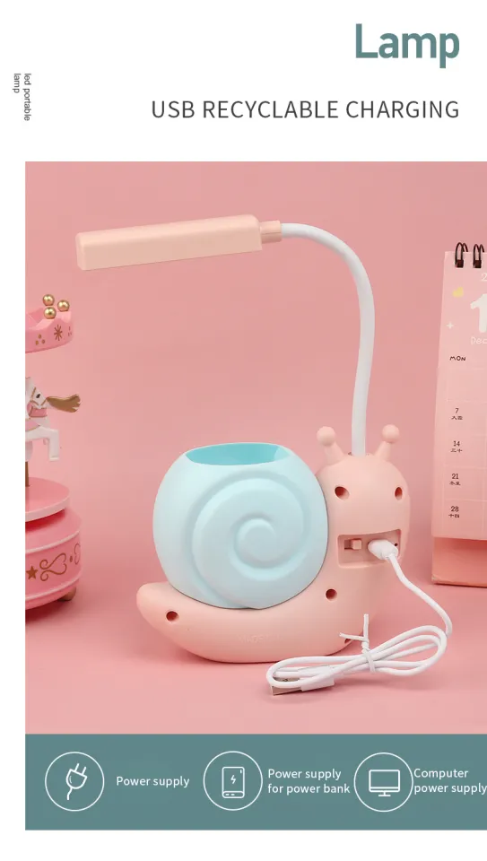 Cute Desk Lamp with Pen Holder Snail Rechargeable LED Table Lamp for Kids Foldable Reading Desk Light for Bedroom Nursery Study Home-D Shop