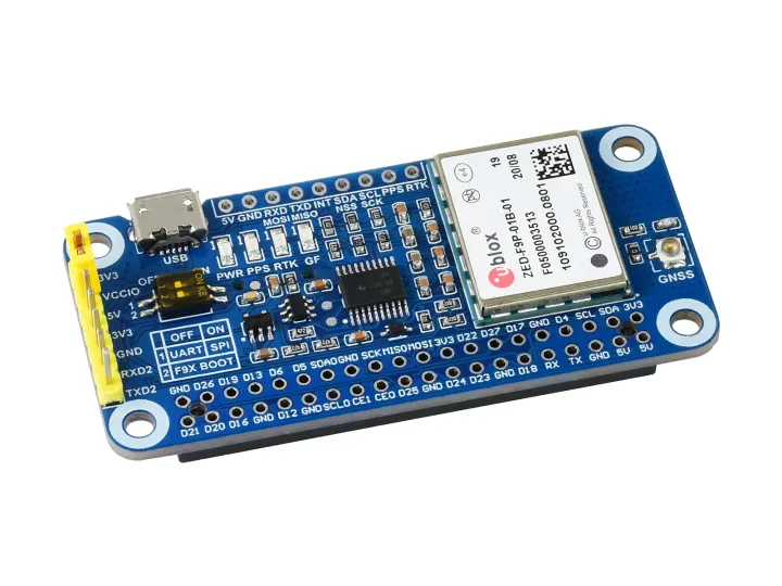 Waveshare ZED-F9P -RTK HAT for Raspberry Pi, Centimeter Level Accuracy, Multi-Band RTK Differential Module