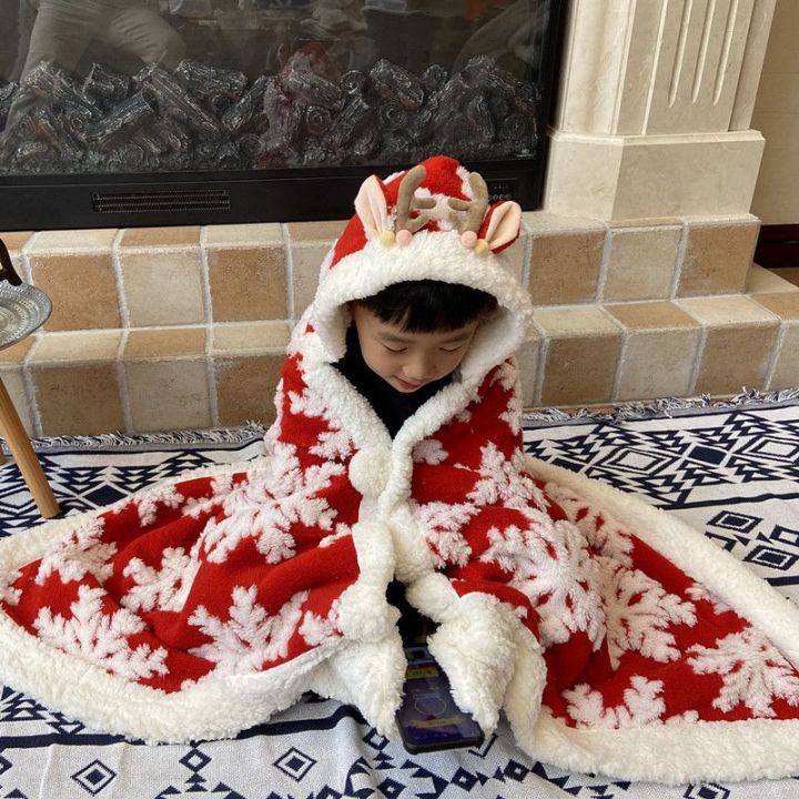 %E3%80%90Parent-Child%E3%80%91Winter%20Christmas%20Snowflake%20Multi-Functional%20Blanket%20Flannel%20Thickened%20Cape%20Shawl%20Cloak%20Student%20Nap%20Blanket%20-%20Image%204