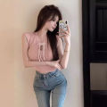 New Chinese Style Retro Buckle Sweater Women's Summer Pure Desire Style Hot Girl Short Sleeve T T-shirt Short Blue Waistcoat Top. 