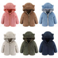 DSstyles Children Hooded Plush Jacket Long Sleeves Solid Color Zipper Coat. 