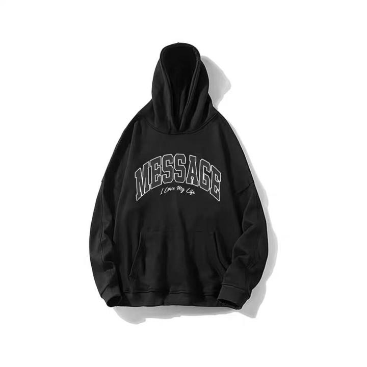 American-StyleoversizeThin Velvet Padded Hooded Sweatshirt Women's Autumn Black Loose Fried Street Coat Trendy High Street Top