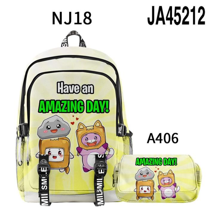 3D New LankyBox Carton Villain Schoolbag Backpack Double-layer Pencil Case Two-piece Suit for Primary and Middle School Students