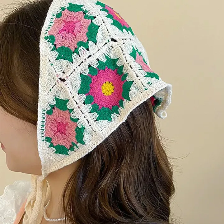 French%20Pastoral%20Style%20Sweet%20Knitted%20Crochet%20Triangle%20Hair%20Scarf%20Fashion%20Strawberry%20Daisy%20Flower%20Shape%20Headband%20Beach%20Vacation%20Hair%20Accessories%201Pcs%20-%20Image%204