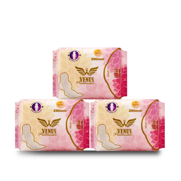 Venus Premium Sanitary Napkin - 3D Wings System - 100% Pure Cotton - Ultra Thin - Combo of 3 Pack - 24 Pads