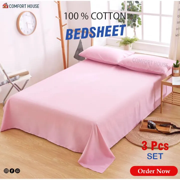Solid Pink Colour King Size Bed Sheet With Pillow Cover - Bed Sheet