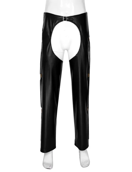 Mens%20Lingerie%20Open%20Crotch%20Pants%20West%20Cowboy%20Costume%20Faux%20Leather%20Crotchless%20Chaps%20with%20Fringed%20Details%20Buckled%20Loose%20Long%20Pants%20-%20Image%202