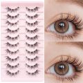 10 Pairs Eyelashes 3D Natural False Lashes Fluffy Soft Cross Manga Lashes Clear Stem Wispy Natural Eyelash Extension Makeup. 