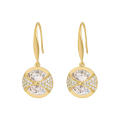 Korean Style Crystal Earrings Round Sparkling Imitated Diamond Gold Plated Hanging Earrings for Women Luxury Fashion Elegant Drop Earrings. 