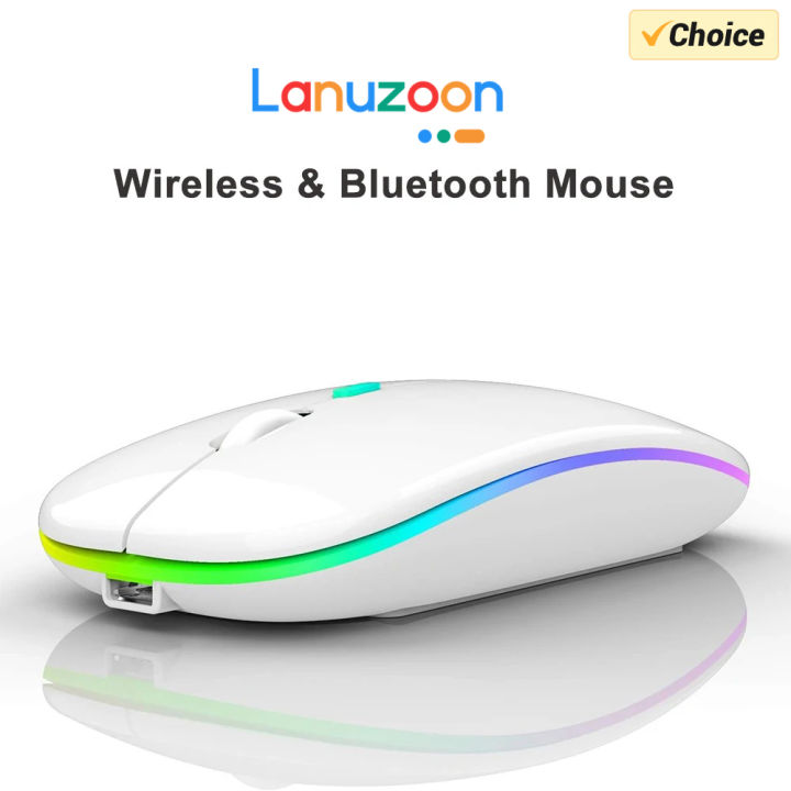 LANUZOON Wireless Bluetooth Mouse Rechargeable Ergonomic Silent Optical Mice RGB Backlight 2.4G 1600DPI For iPad MAC Laptop PC