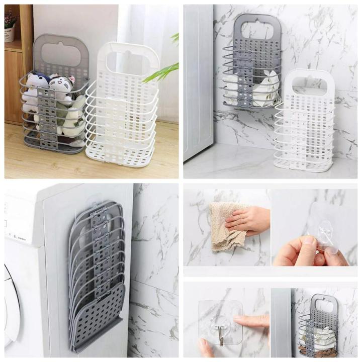 Edens Folding Hanging Laundry Basket Dirty Clothes Storage Organizer Wall Mounted Plastic Washing Hamper Basket Home Kids Toy Sorter Collapsible Laundry