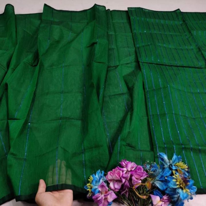 Elegance Redefined-Trendy Collection Tangail Tant Half Silk One Color Chumki Saree -Suitable for Every Season