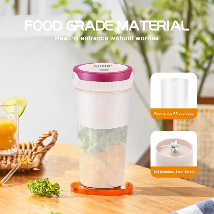 Sonifer SF-8130 Multi-function Custom Portable Mixer Usb Type-C Blender Cup Ice Portable Mini Cup Juicer for Travel Home Use