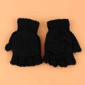 Student Dual-use Boys Girls Warm Winter Coral Velvet Gloves Convertible Flip Top Half Finger Gloves Knitting Mittens Killer Bzzo. 